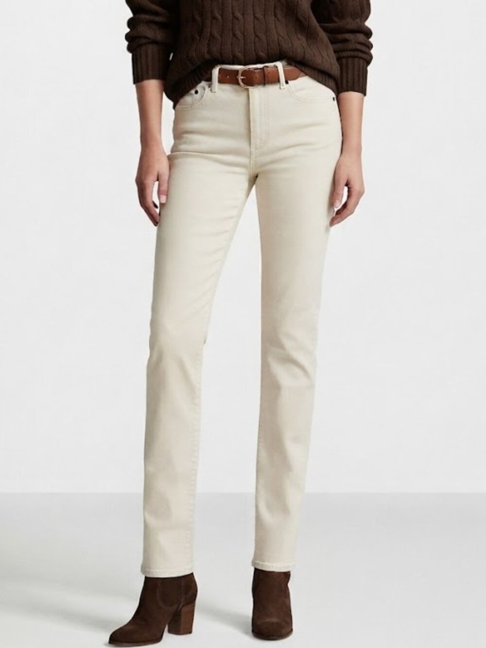 Lauren Ralph Lauren Premier Straight Jeans Ivory Cream Size 10 Classic Preppy